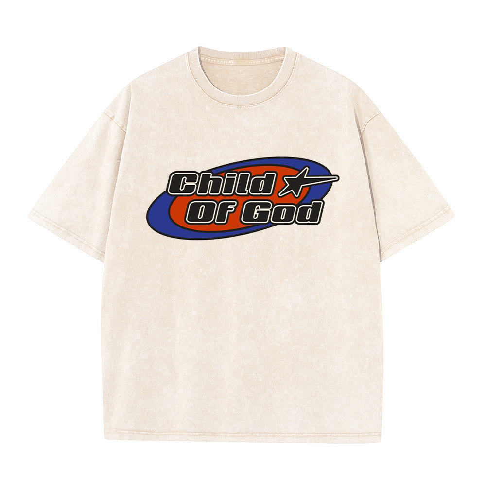 Christianartworkshop Kind Gottes Grafik Unisex gewaschenes T-Shirt - Aprikose - 5XL - image 0