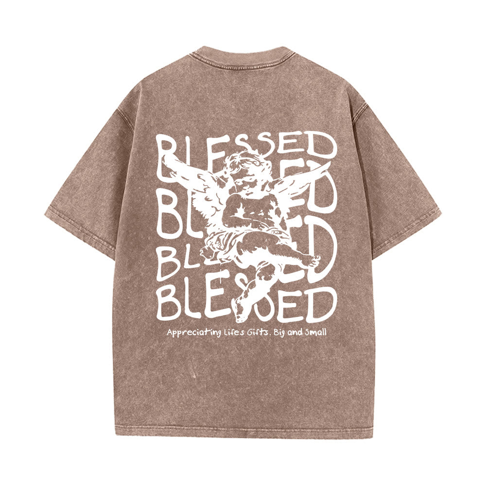 Christianartworkshop Inspiriertes „Blessed“-T-Shirt mit Engelsmotiv, Unisex, gewaschen - Kaffee - 5XL - image 10