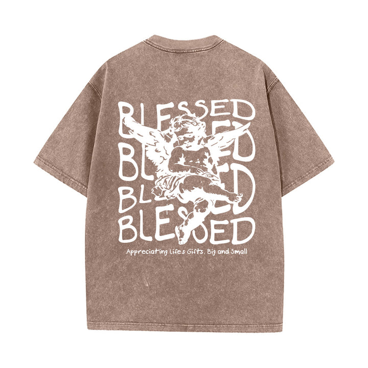 Christianartworkshop Inspiriertes „Blessed“-T-Shirt mit Engelsmotiv, Unisex, gewaschen - Kaffee - 5XL - image 10