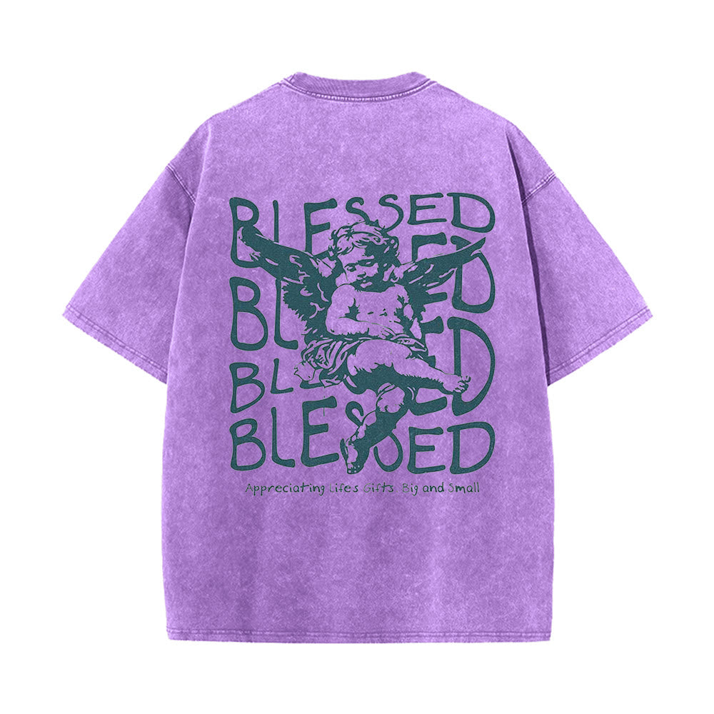 Christianartworkshop Inspiriertes „Blessed“-T-Shirt mit Engelsmotiv, Unisex, gewaschen - Lila - 5XL - image 14