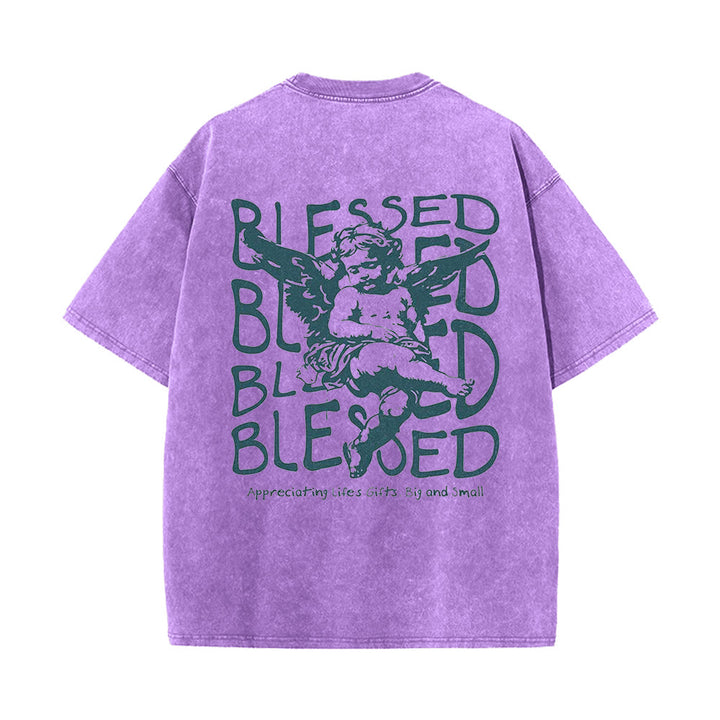 Christianartworkshop Inspiriertes „Blessed“-T-Shirt mit Engelsmotiv, Unisex, gewaschen - Lila - 5XL - image 14