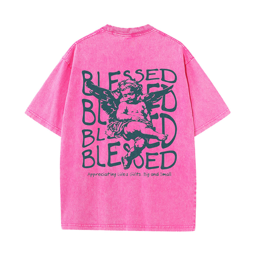Christianartworkshop Inspiriertes „Blessed“-T-Shirt mit Engelsmotiv, Unisex, gewaschen - Rosa - 5XL - image 12
