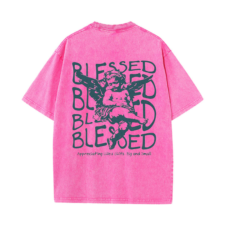 Christianartworkshop Inspiriertes „Blessed“-T-Shirt mit Engelsmotiv, Unisex, gewaschen - Rosa - 5XL - image 12