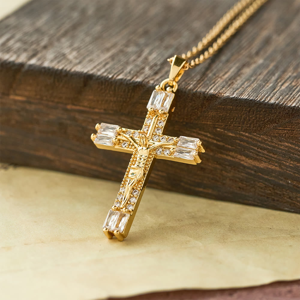 Christianartworkshop Halskette mit Kreuz aus Titanstahl im Retro-Böhmen-Stil mit farbigen Zirkoniasteinen - Weiß - image 2