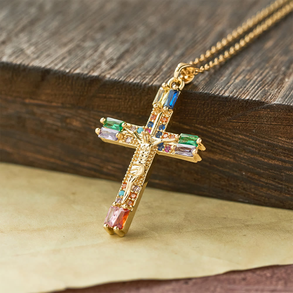 Christianartworkshop Halskette mit Kreuz aus Titanstahl im Retro-Böhmen-Stil mit farbigen Zirkoniasteinen - Bunt - image 0