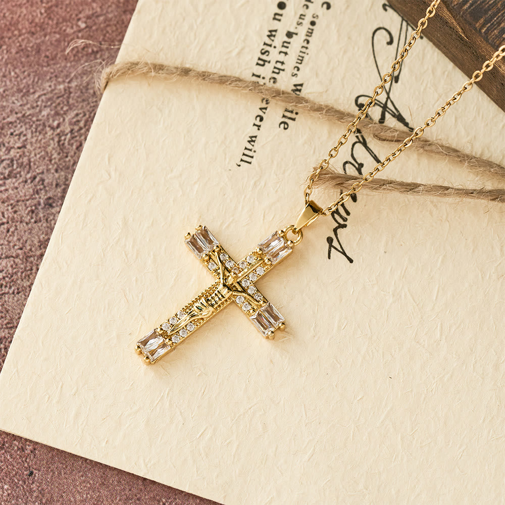 Christianartworkshop Halskette mit Kreuz aus Titanstahl im Retro-Böhmen-Stil mit farbigen Zirkoniasteinen - image 4