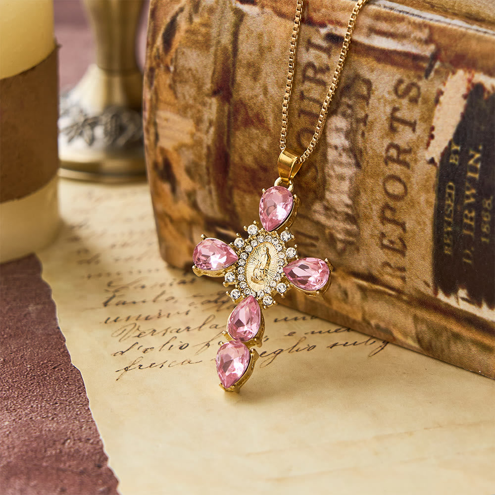 Christianartworkshop Diamant-Halskette mit Jungfrau-Maria-Kreuz - Rosa - image 1