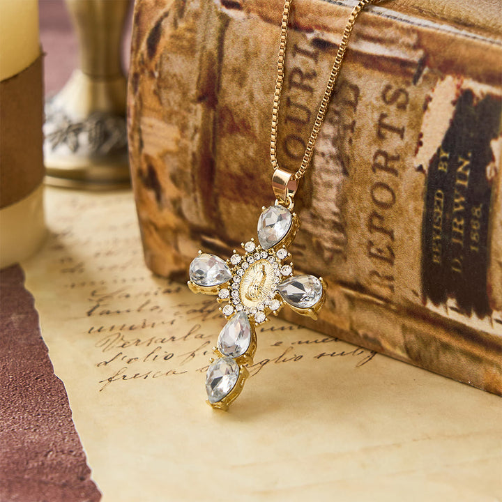 Christianartworkshop Diamant-Halskette mit Jungfrau-Maria-Kreuz - Weiß - image 0