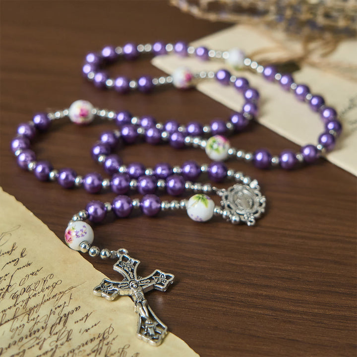 Christianartworkshop Wundertätige Medaille und Kruzifix aus 8 mm rundem, mehrfarbigem Perlen-Rosenkranz aus Nylonschnur - image 6
