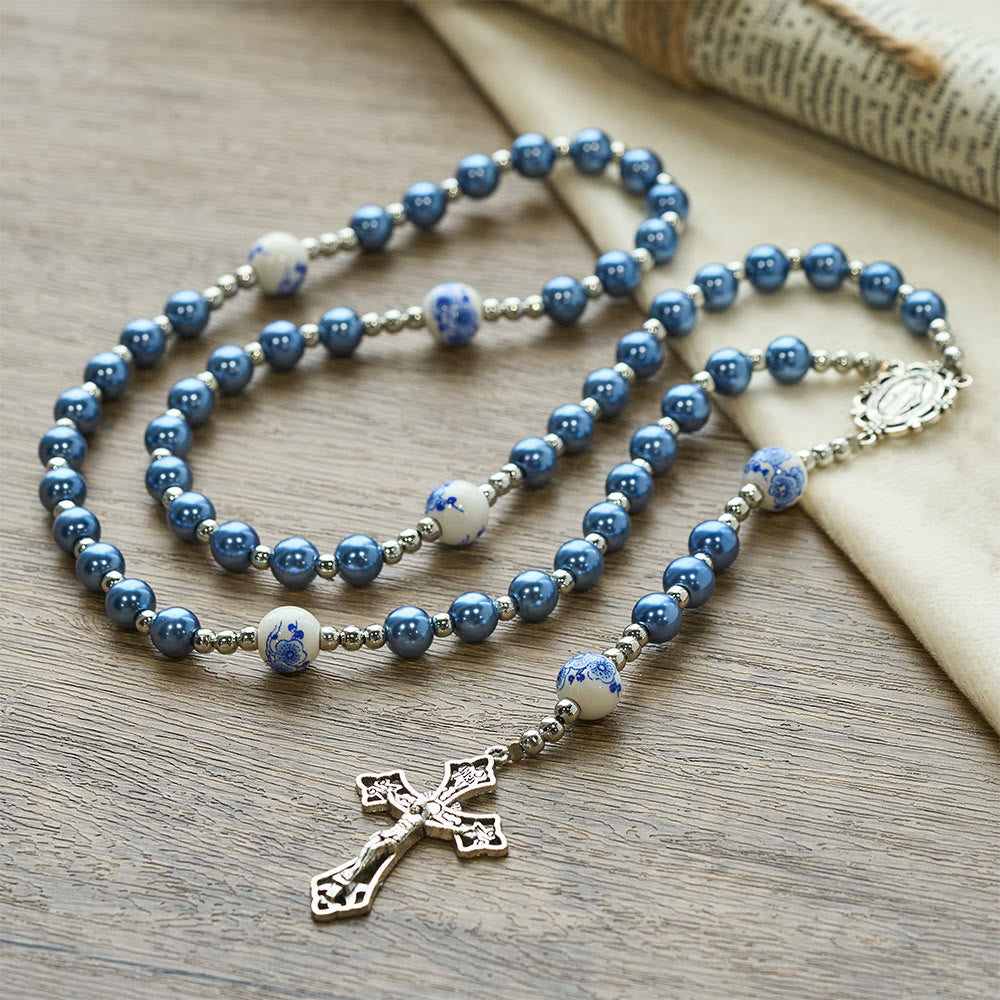Christianartworkshop Wundertätige Medaille und Kruzifix aus 8 mm rundem, mehrfarbigem Perlen-Rosenkranz aus Nylonschnur - image 5