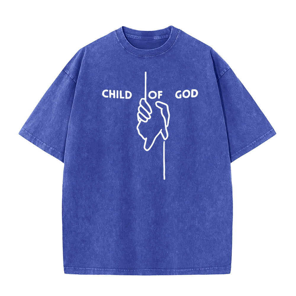Christianartworkshop Künstlerisches Unisex-T-Shirt „Kind Gottes“: Handkreuz-Design und ewiger Glaube - Blau - 5XL - image 4