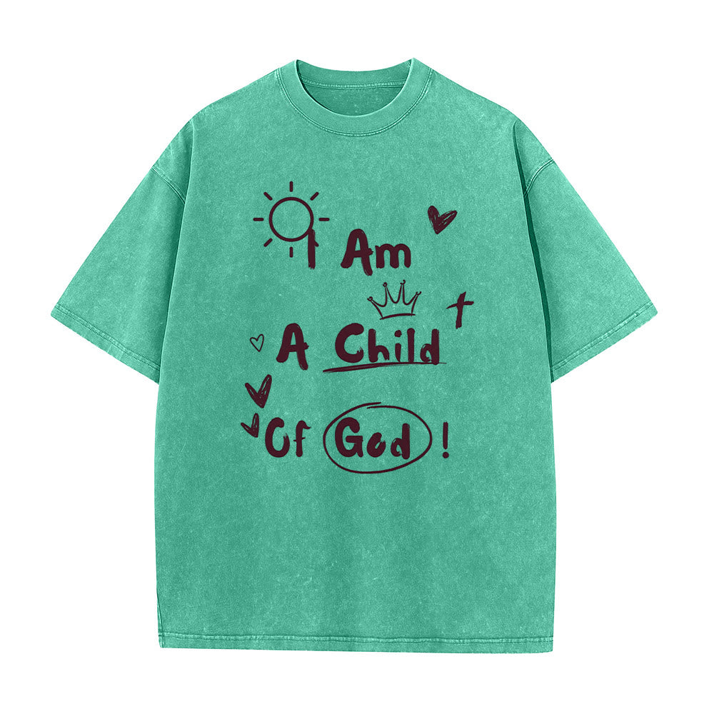Christianartworkshop Lebendiger Doodle-Stil Ich bin ein Kind Gottes Gewaschenes T-Shirt - Grün - 5XL - image 7