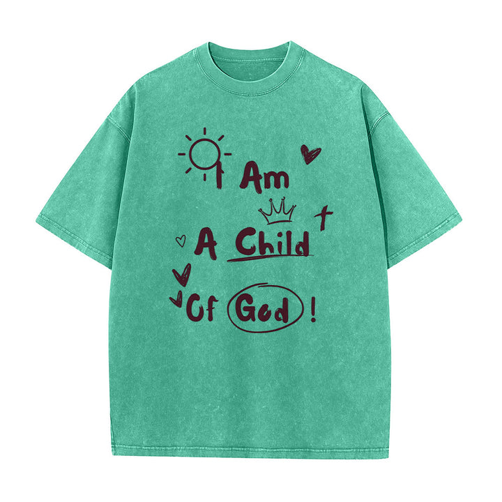 Christianartworkshop Lebendiger Doodle-Stil Ich bin ein Kind Gottes Gewaschenes T-Shirt - Grün - 5XL - image 7