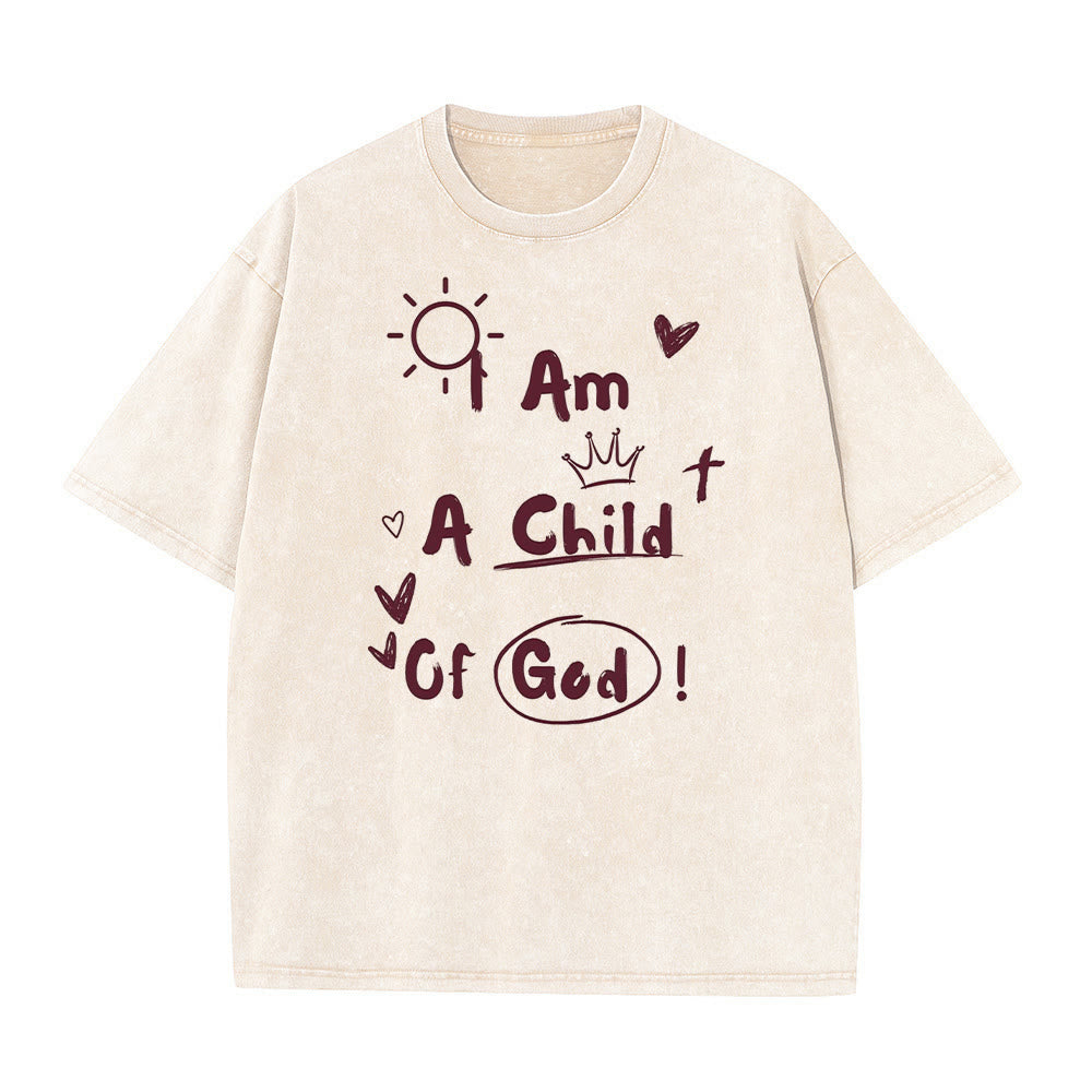 Christianartworkshop Lebendiger Doodle-Stil Ich bin ein Kind Gottes Gewaschenes T-Shirt - Aprikose - 5XL - image 0