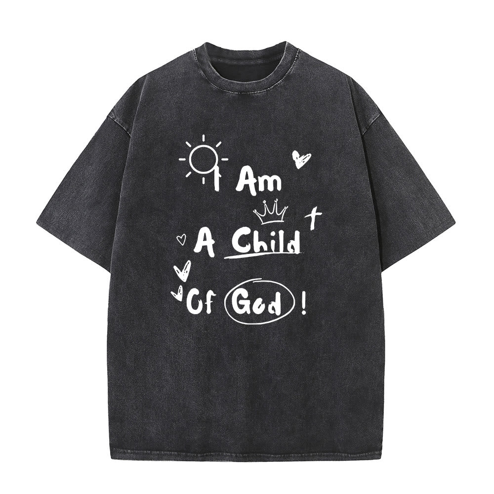 Christianartworkshop Lebendiger Doodle-Stil Ich bin ein Kind Gottes Gewaschenes T-Shirt - Schwarz - 5XL - image 1