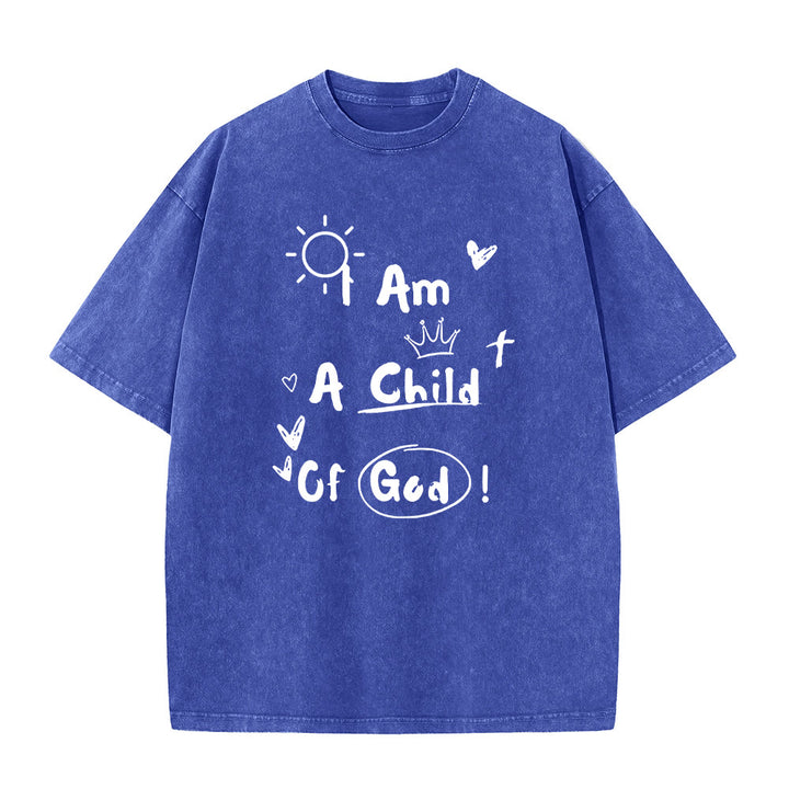 Christianartworkshop Lebendiger Doodle-Stil Ich bin ein Kind Gottes Gewaschenes T-Shirt - Blau - 5XL - image 4