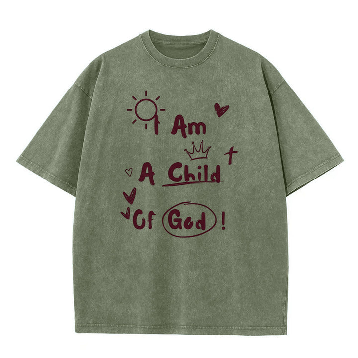 Christianartworkshop Lebendiger Doodle-Stil Ich bin ein Kind Gottes Gewaschenes T-Shirt - Armeegrün - 5XL - image 2