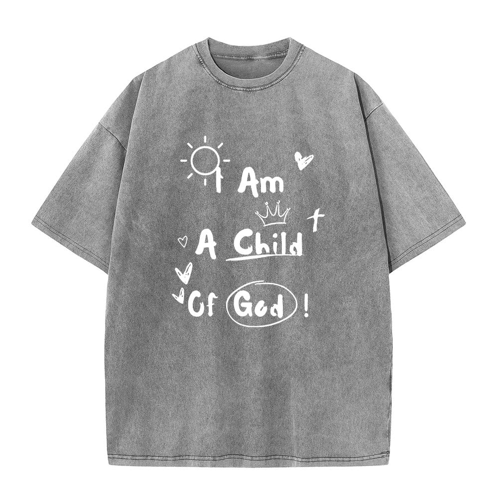 Christianartworkshop Lebendiger Doodle-Stil Ich bin ein Kind Gottes Gewaschenes T-Shirt - Grau - 5XL - image 3