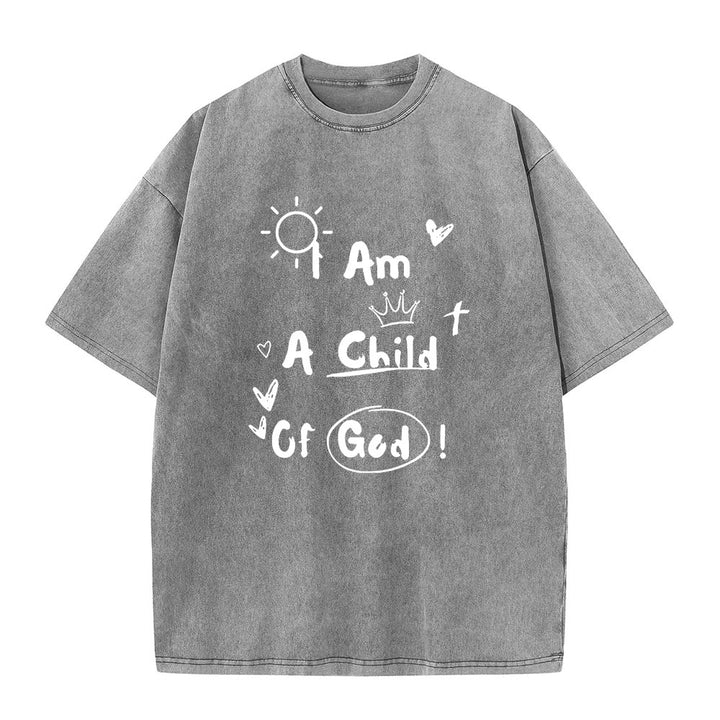 Christianartworkshop Lebendiger Doodle-Stil Ich bin ein Kind Gottes Gewaschenes T-Shirt - Grau - 5XL - image 3