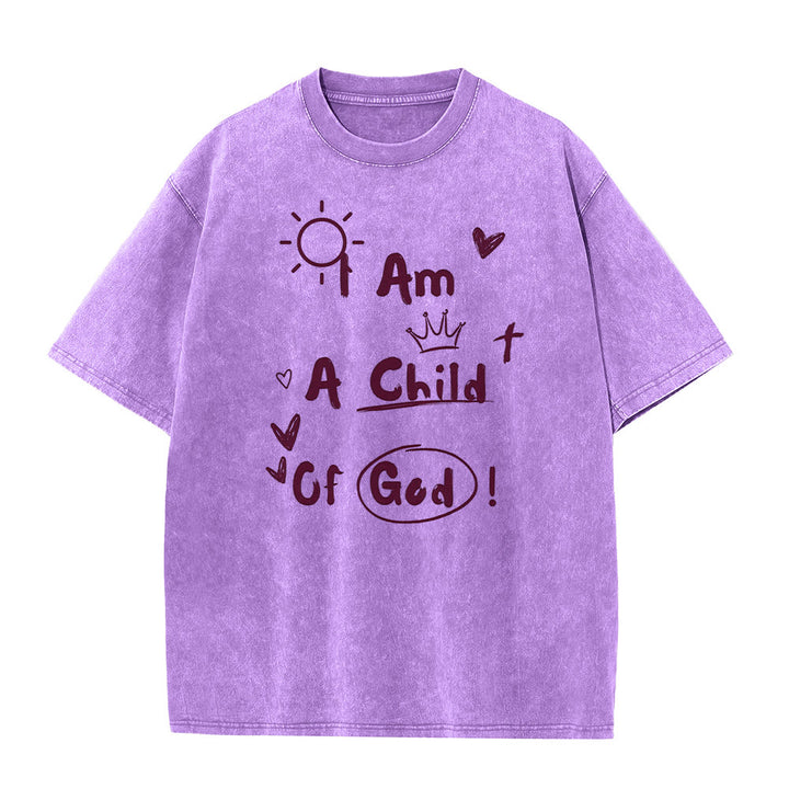 Christianartworkshop Lebendiger Doodle-Stil Ich bin ein Kind Gottes Gewaschenes T-Shirt - Lila - 5XL - image 5