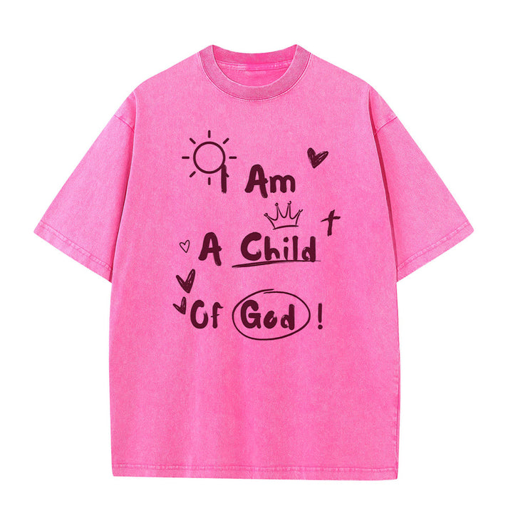 Christianartworkshop Lebendiger Doodle-Stil Ich bin ein Kind Gottes Gewaschenes T-Shirt - Rosa - 5XL - image 8