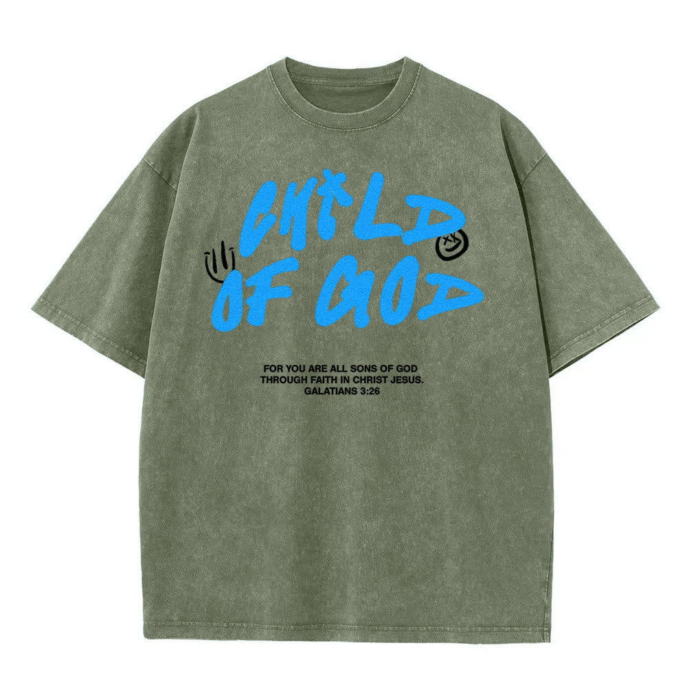 Christianartworkshop Lebendiges Graffiti-T-Shirt „Kind Gottes“ Unisex-Waschung - Armeegrün - 5XL - image 1