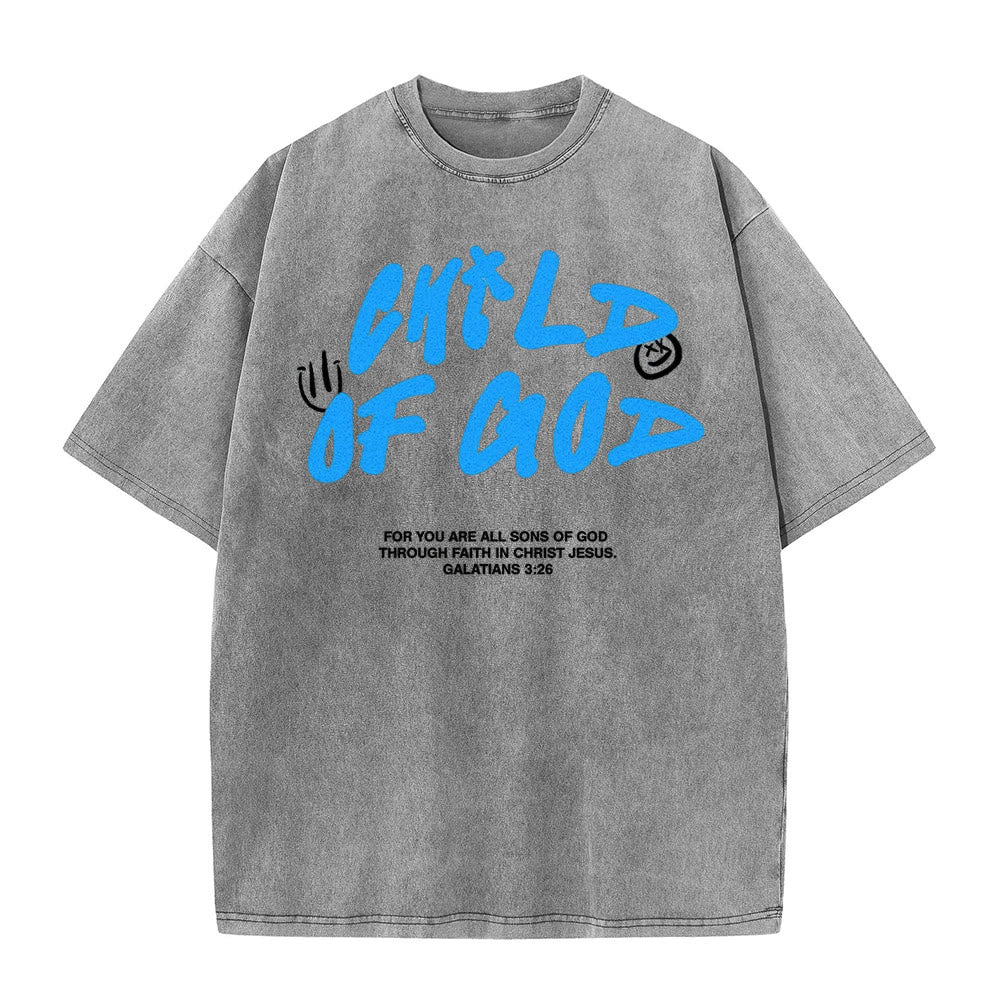 Christianartworkshop Lebendiges Graffiti-T-Shirt „Kind Gottes“ Unisex-Waschung - Grau - 5XL - image 3