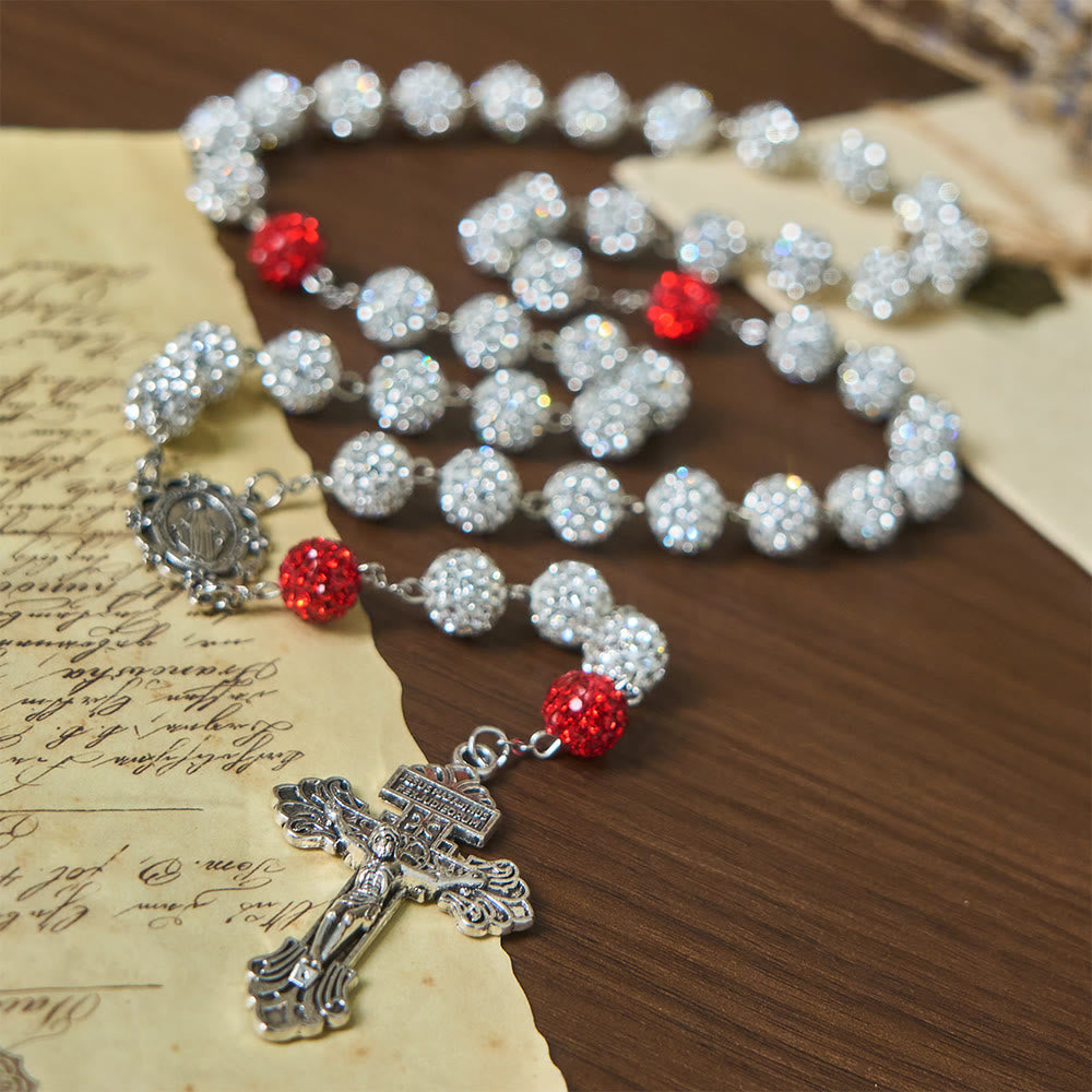 Wundermedaille und Kruzifix aus 10 mm runden Silberedelsteinen – Halskette von Christianartworkshop - Silber - image 0