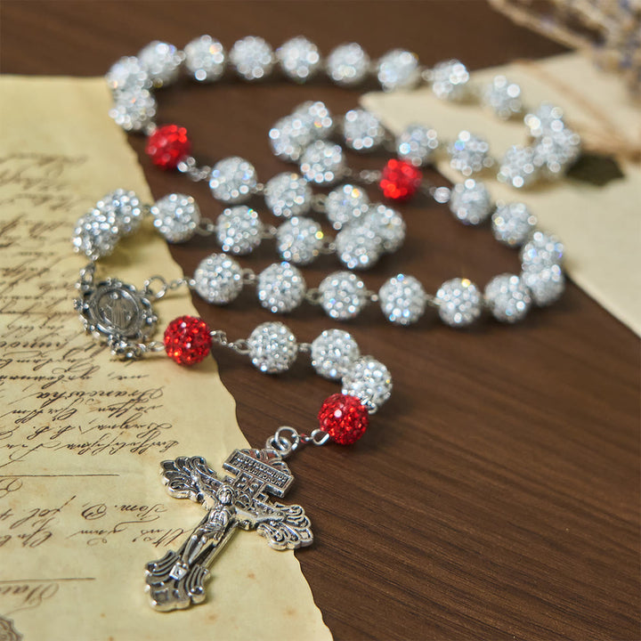 Wundermedaille und Kruzifix aus 10 mm runden Silberedelsteinen – Halskette von Christianartworkshop - Silber - image 0