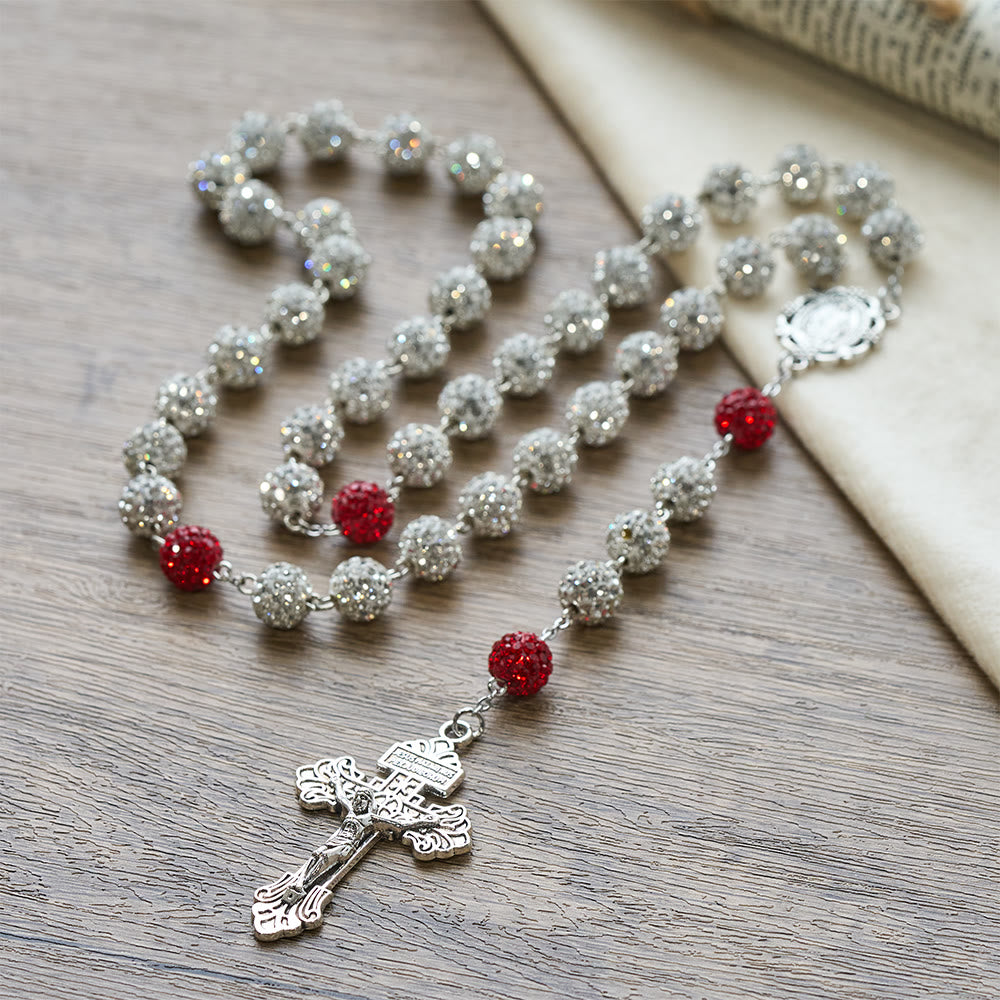 Wundermedaille und Kruzifix aus 10 mm runden Silberedelsteinen – Halskette von Christianartworkshop - image 2
