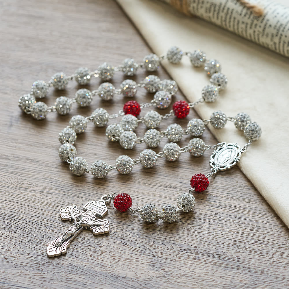 Wundermedaille und Kruzifix aus 10 mm runden Silberedelsteinen – Halskette von Christianartworkshop - image 1