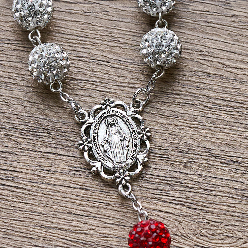 Wundermedaille und Kruzifix aus 10 mm runden Silberedelsteinen – Halskette von Christianartworkshop - image 6