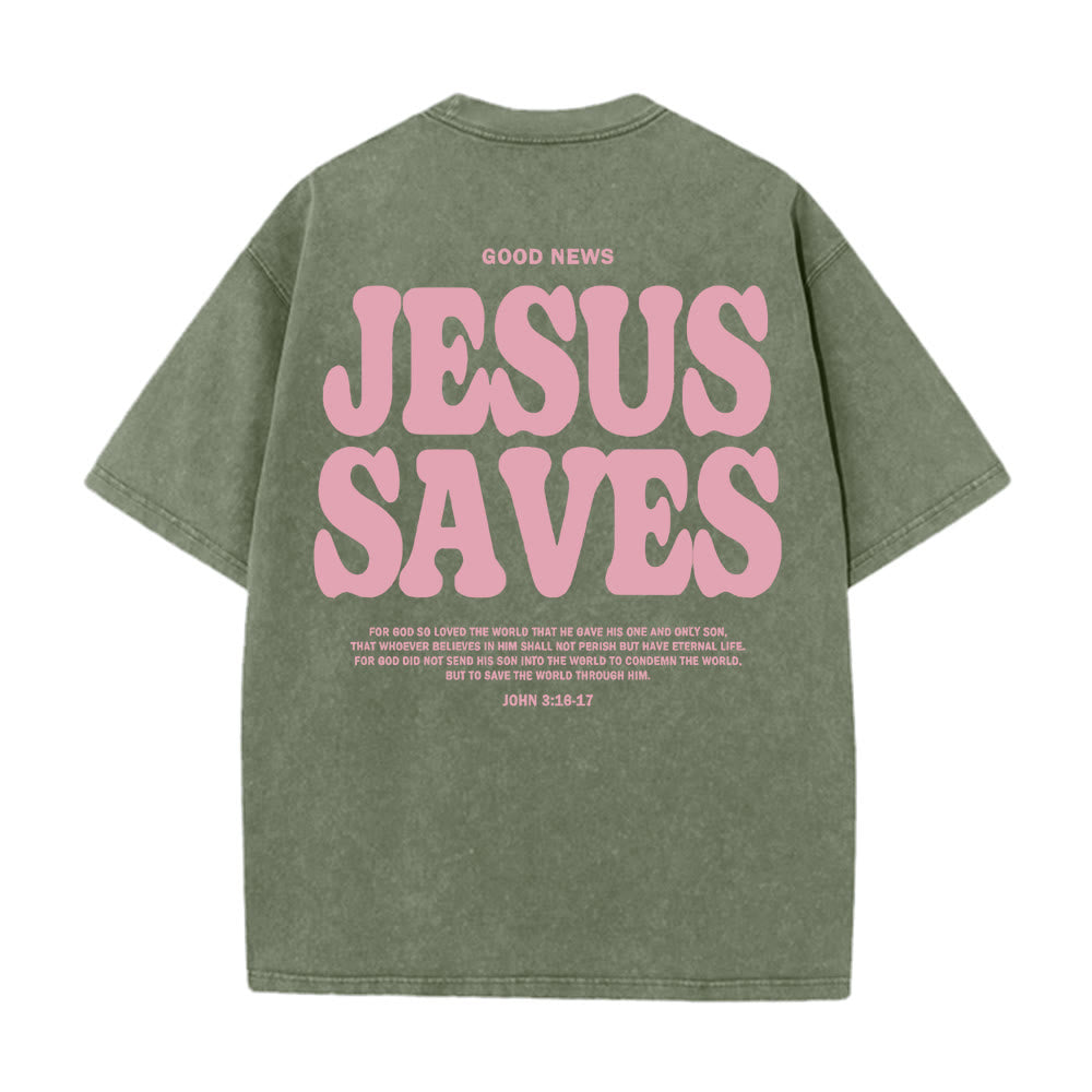Christianartworkshop Jesus Saves Unisex Washed T-Shirt - Armeegrün - 5XL - image 0
