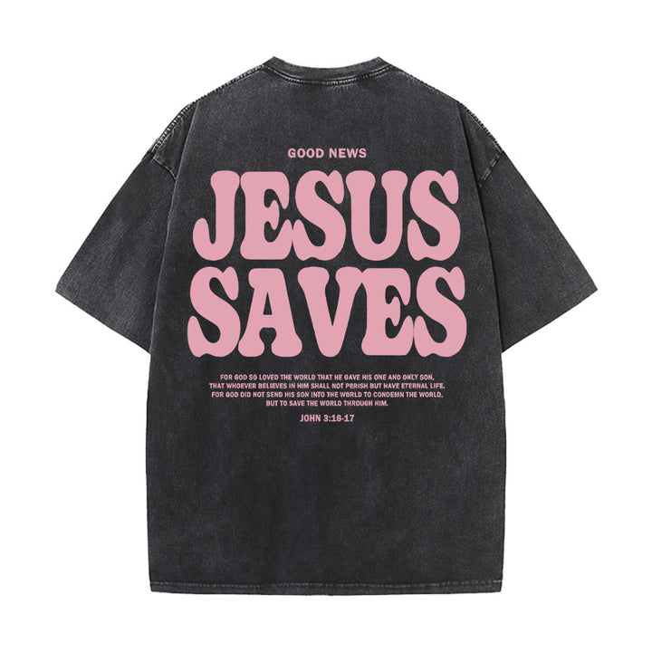 Christianartworkshop Jesus Saves Unisex Washed T-Shirt - Schwarz - 5XL - image 4