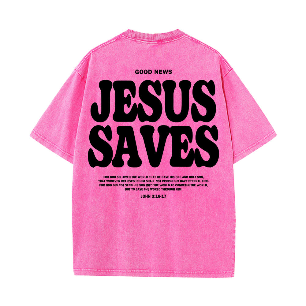 Christianartworkshop Jesus Saves Unisex Washed T-Shirt - Rosa - 5XL - image 12