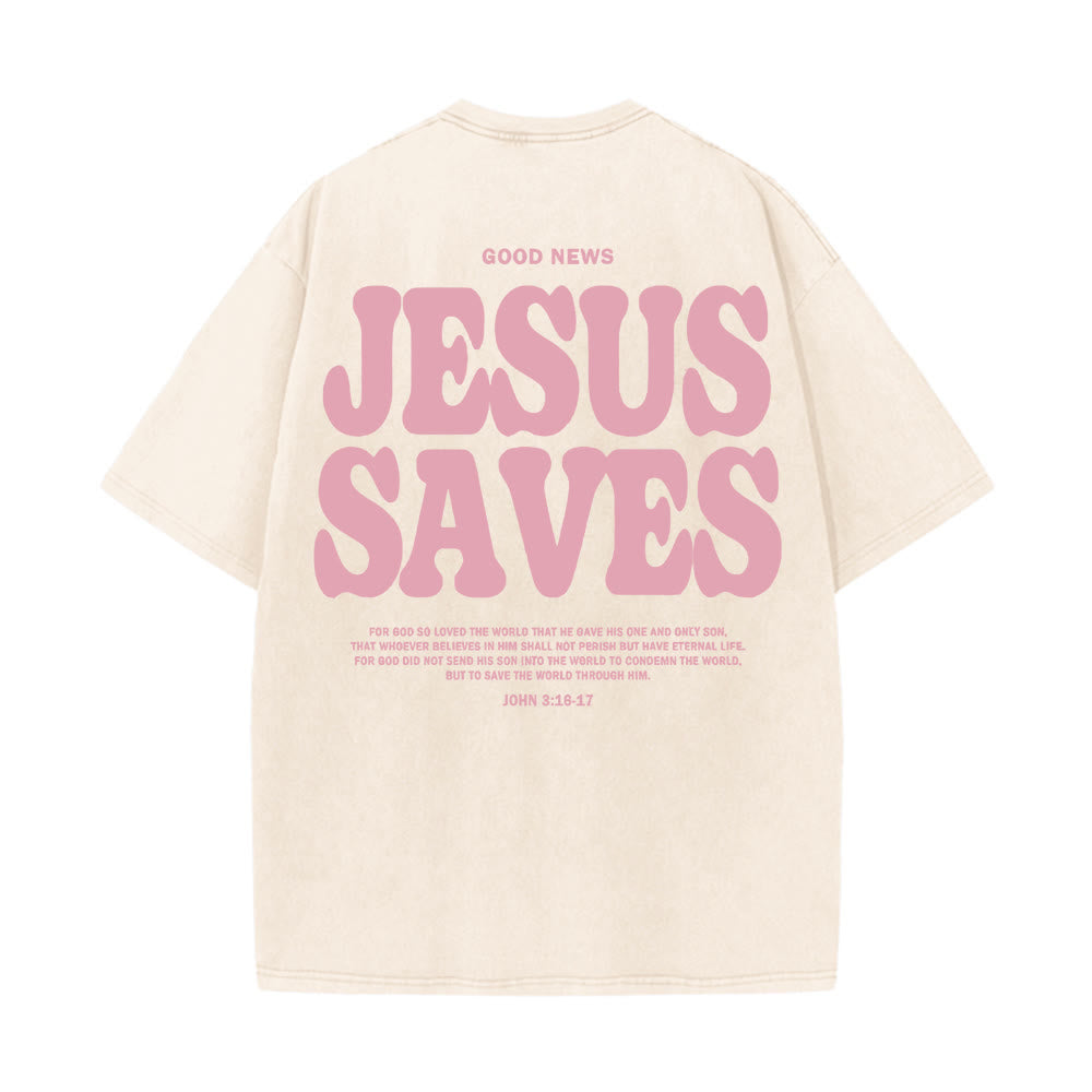Christianartworkshop Jesus Saves Unisex Washed T-Shirt - Aprikose - 5XL - image 2