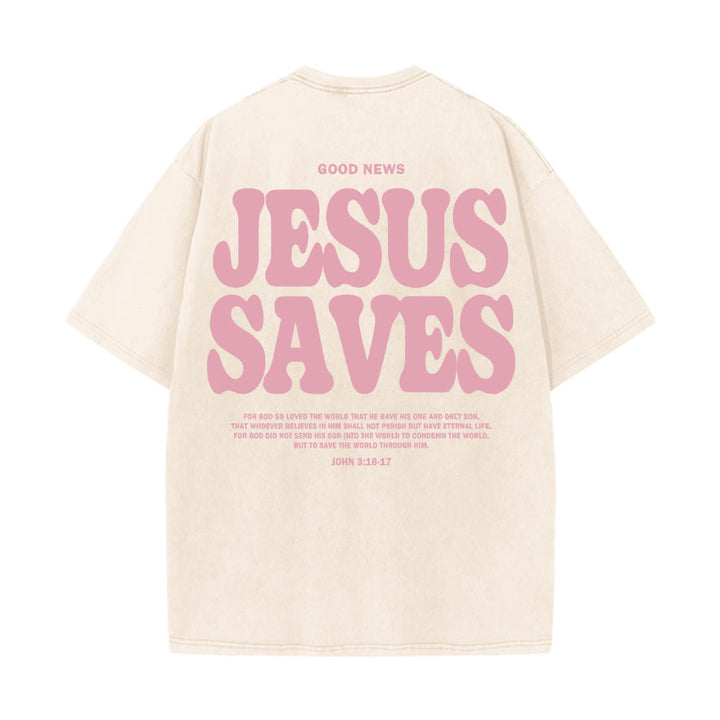Christianartworkshop Jesus Saves Unisex Washed T-Shirt - Aprikose - 5XL - image 2