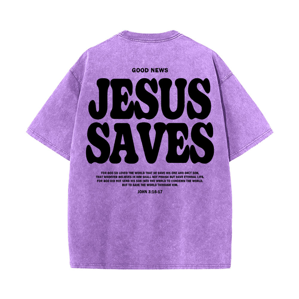 Christianartworkshop Jesus Saves Unisex Washed T-Shirt - Lila - 5XL - image 18