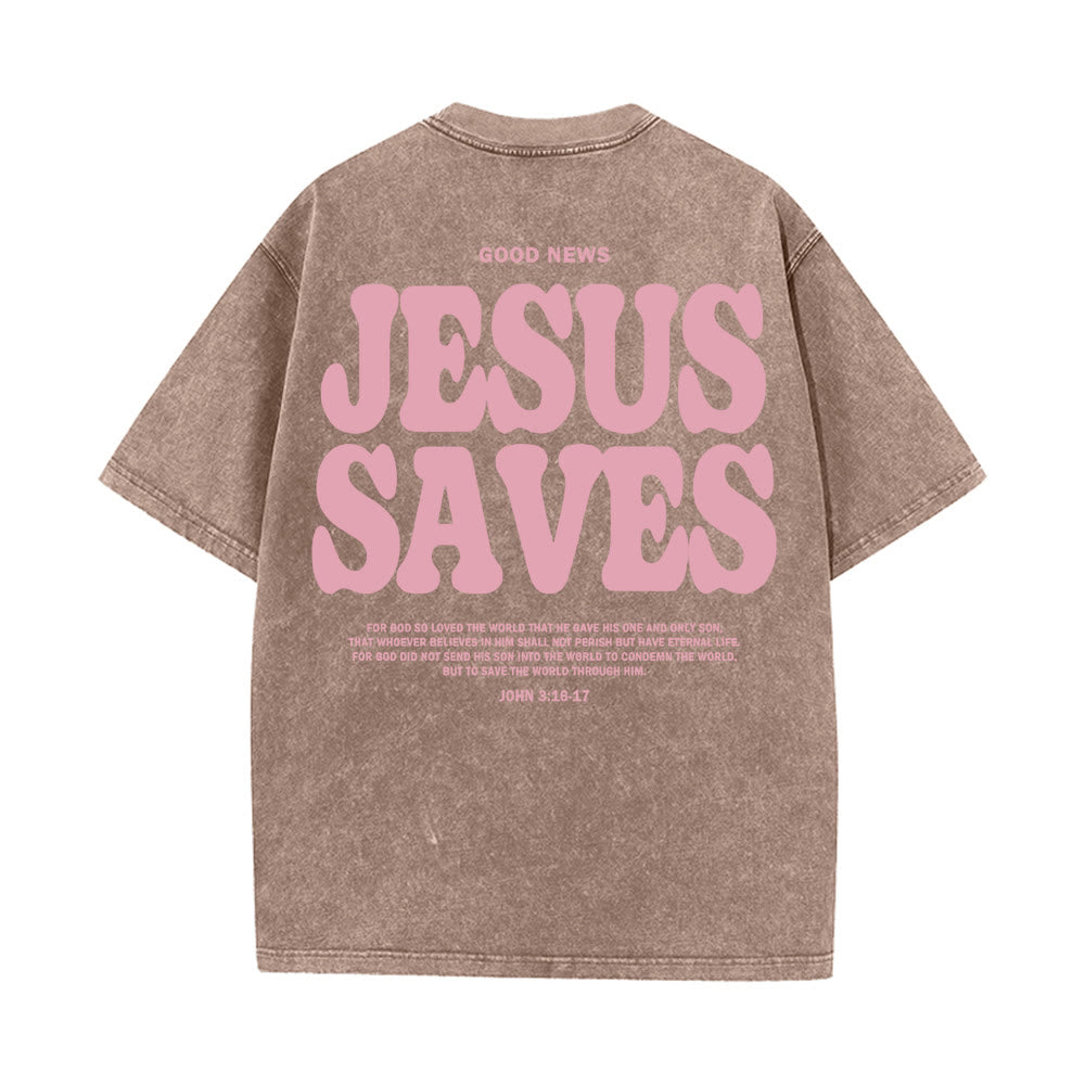 Christianartworkshop Jesus Saves Unisex Washed T-Shirt - Kaffee - 5XL - image 16