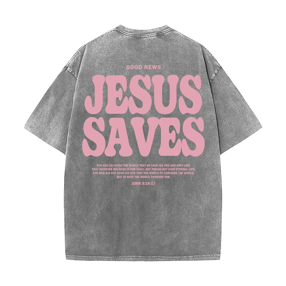 Christianartworkshop Jesus Saves Unisex Washed T-Shirt - Grau - 5XL - image 8