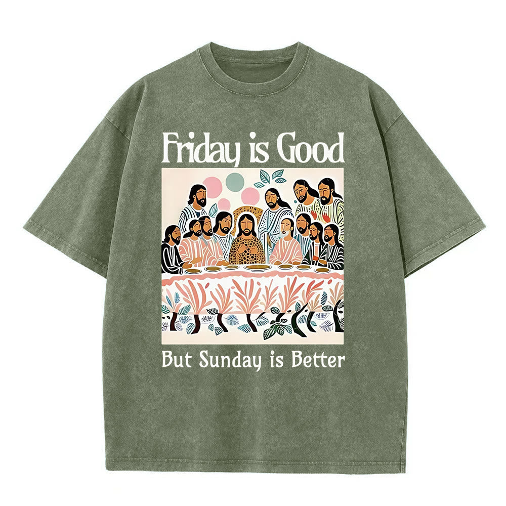 Christianartworkshop Friday Is Good Buntes, gewaschenes T-Shirt - Armeegrün - 5XL - image 7