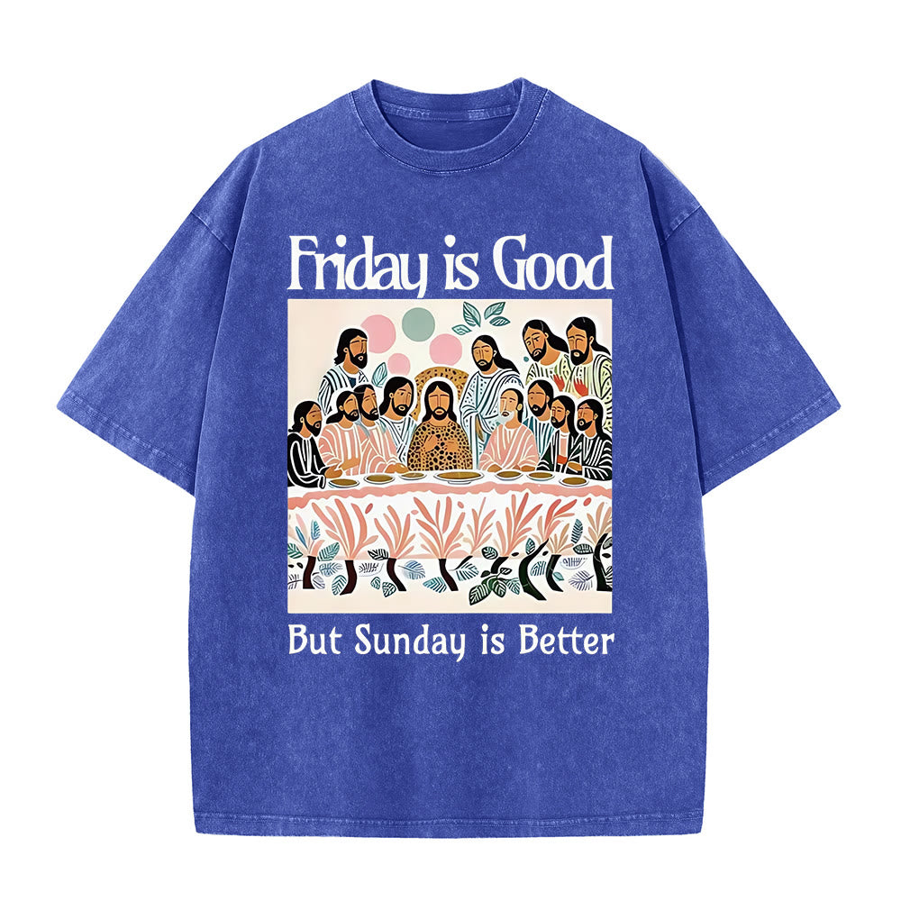 Christianartworkshop Friday Is Good Buntes, gewaschenes T-Shirt - Blau - 5XL - image 4