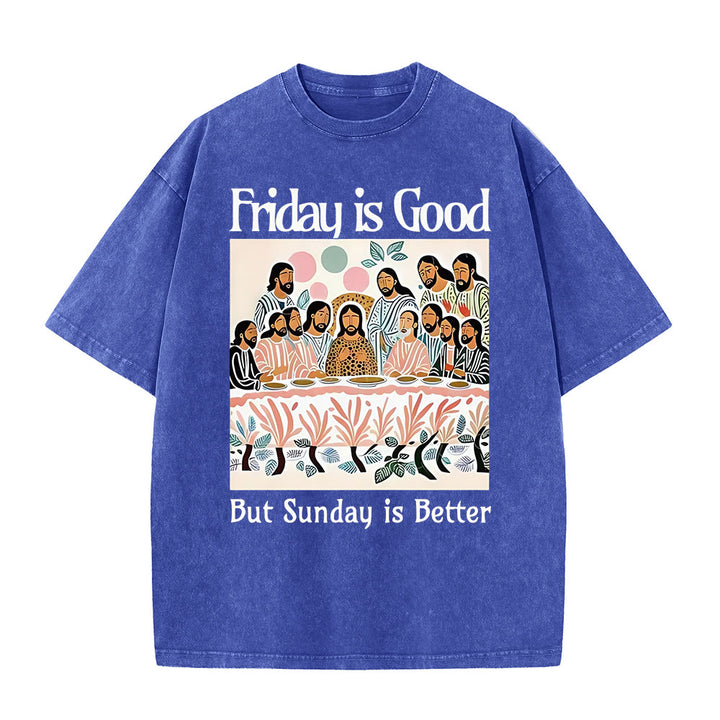 Christianartworkshop Friday Is Good Buntes, gewaschenes T-Shirt - Blau - 5XL - image 4