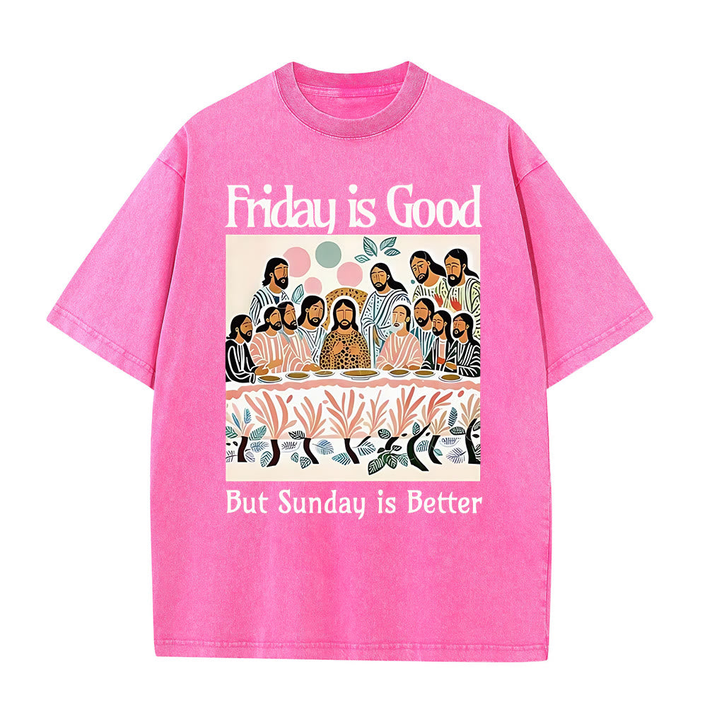 Christianartworkshop Friday Is Good Buntes, gewaschenes T-Shirt - Rosa - 5XL - image 6