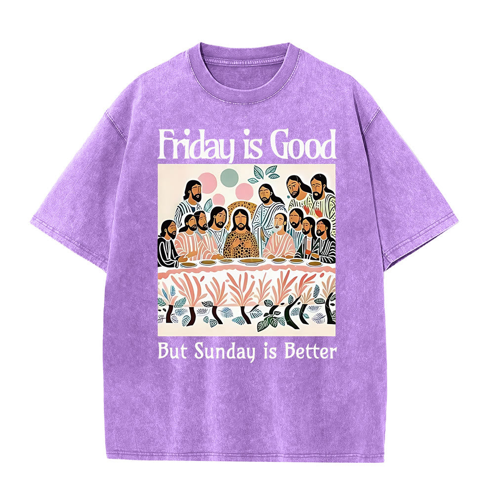 Christianartworkshop Friday Is Good Buntes, gewaschenes T-Shirt - Lila - 5XL - image 2