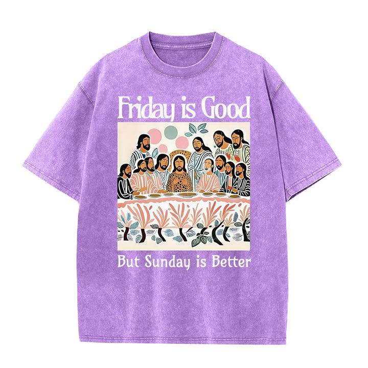 Christianartworkshop Friday Is Good Buntes, gewaschenes T-Shirt - Lila - 5XL - image 2