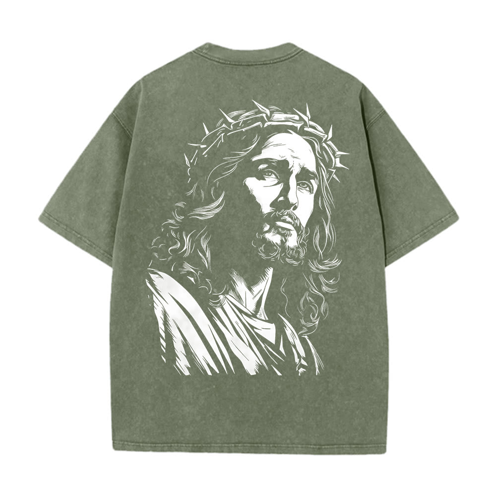 Christianartworkshop Vintage Style Jesus Christus Unisex Washed T-Shirt - Armeegrün - 5XL - image 0