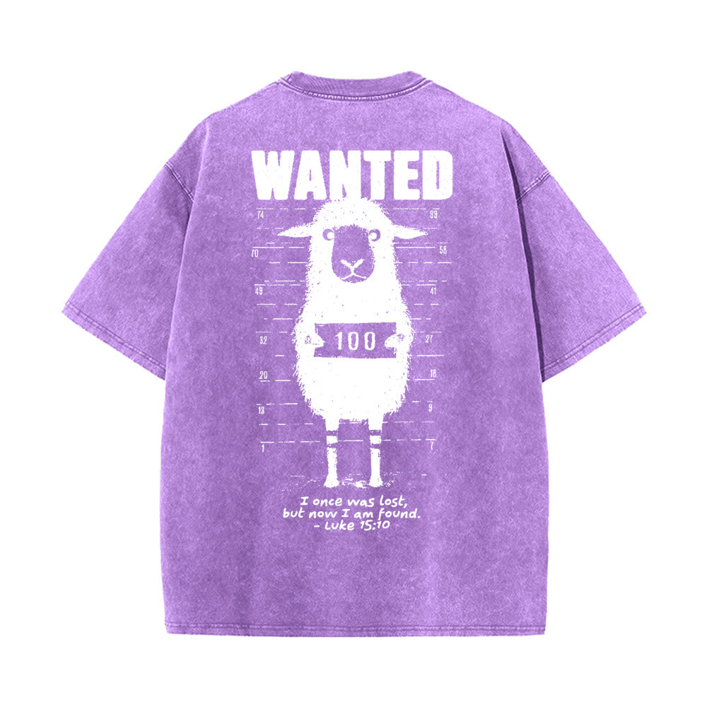 Christianartworkshop Wanted Sheep Unisex Washed T-Shirt - Lila - 5XL - image 10