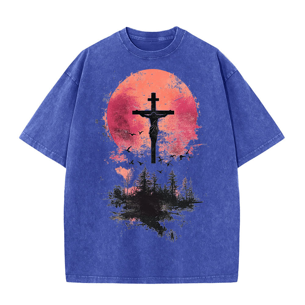 Christianartworkshop Göttliches Kreuz über Naturlandschaft Unisex-T-Shirt (vorgewaschen) - Blau - 5XL - image 8