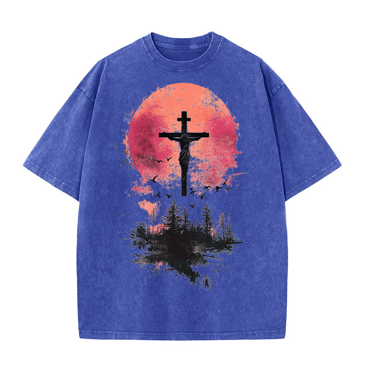 Christianartworkshop Göttliches Kreuz über Naturlandschaft Unisex-T-Shirt (vorgewaschen) - Blau - 5XL - image 8